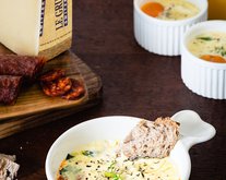 Shirred eggs with Le Gruyère AOP Mild, Chorizo & Swiss Chard