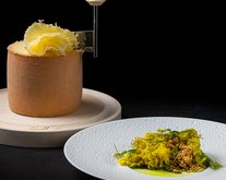 Tête de Moine AOP cake with sour cream and chives